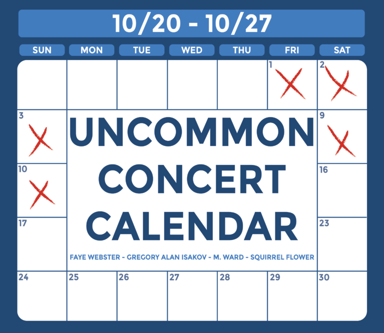 Uncommon Concert Calendar, Faye Webster, Jonathan Richman, Squirrel Flower, M. Ward