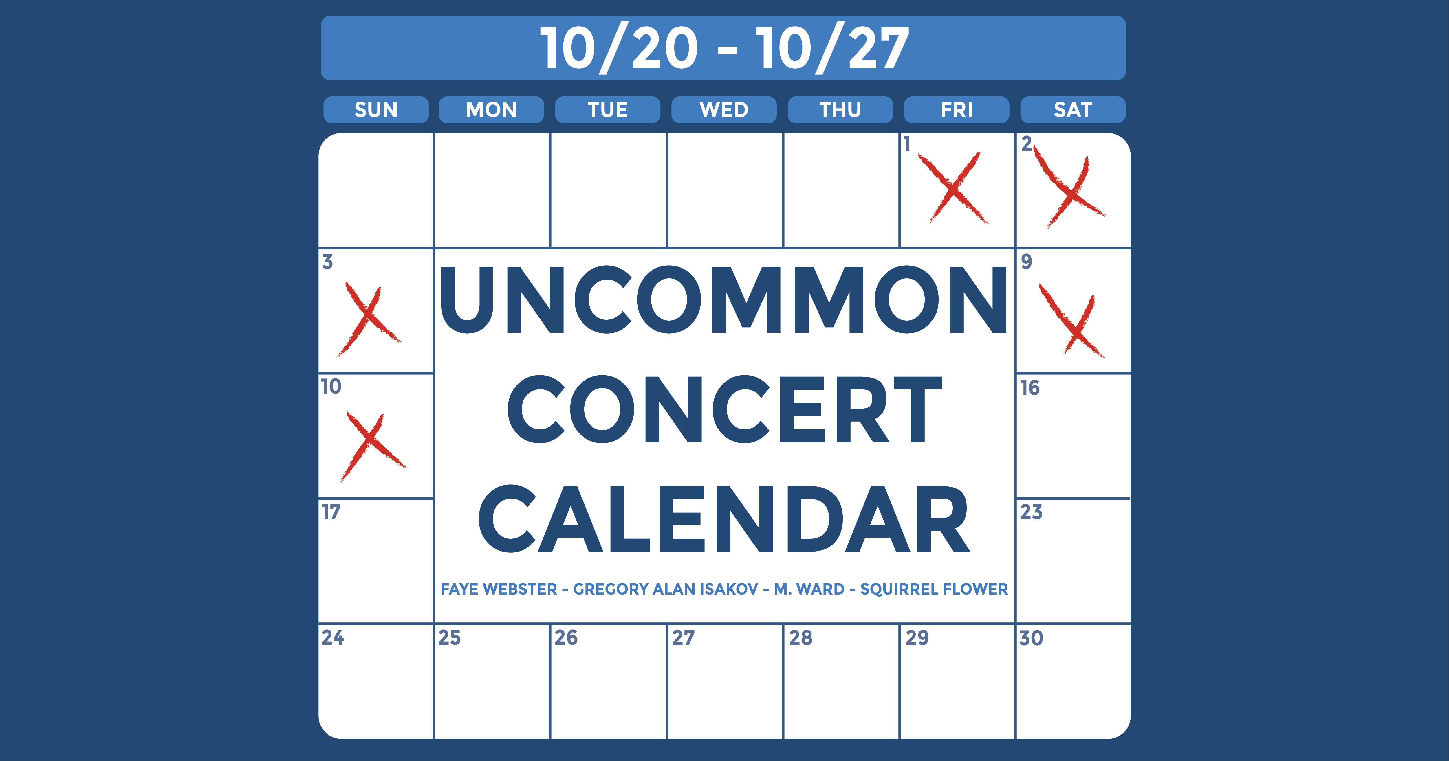 Concert Calendar October 2027 WERS 88.9FM