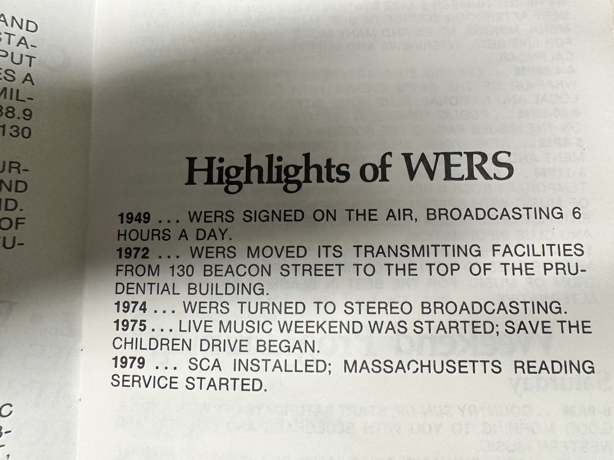 A brief written history of WERS published in 1979.