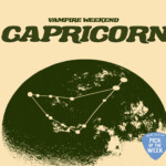 A drawing of the top half of the moon with the capricorn star sign overlayed. Above the image, text reads "Vampire Weekend, Capricorn"). In the bottom right corner, there is a guitar pick with the text "WERS 88.9 FM Pick of the Week"