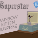 Graphics of a wind-up ballerina box, on a brown wooden table, with a pink wall behind. Grey text reads "Superstar, Rainbow Kitten Surprise." A blue guitar pick in the top right corner reads "WERS 88.9 FM Pick of the Week"