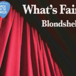 A red curtain has a shadow near the top, where light lettering reads "What's Fair" and "Blondshell."