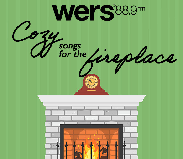 A green background with a white fireplace has balck text over it. The text reads 