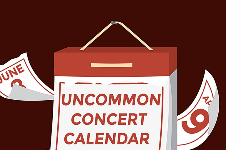 Graphic of a calendar with a red background, reading "Uncommon concert calendar"
