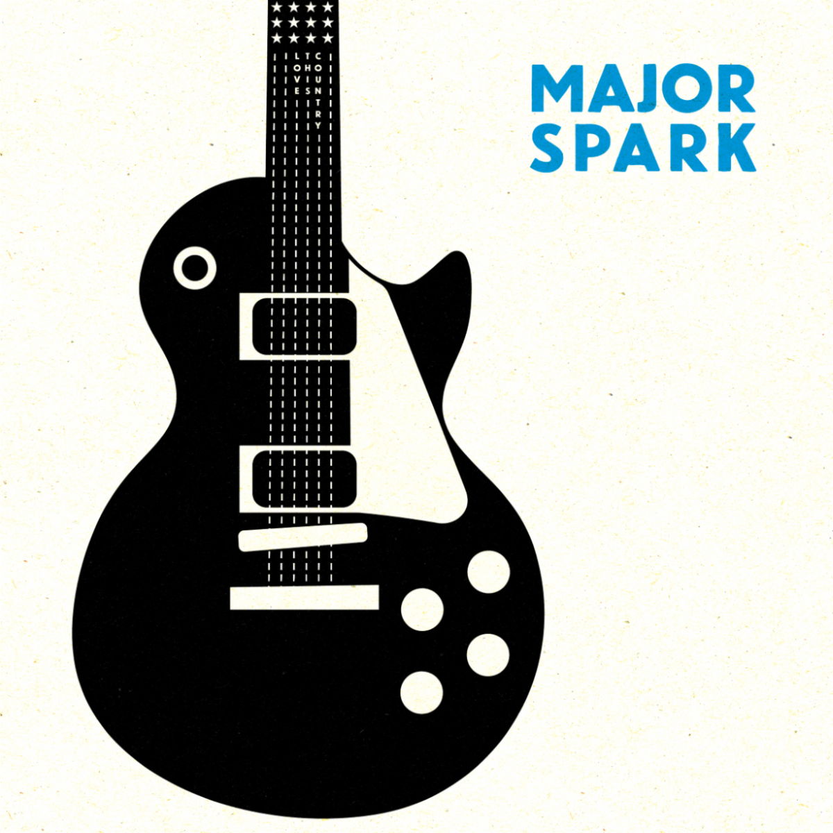 Drawing of a black Les Paul guitar with "Major Spark" next to it at the top left